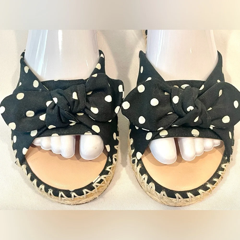 Kate Spade Espadrille Slides, Polka Dot Cotton, bows, 7, EUC